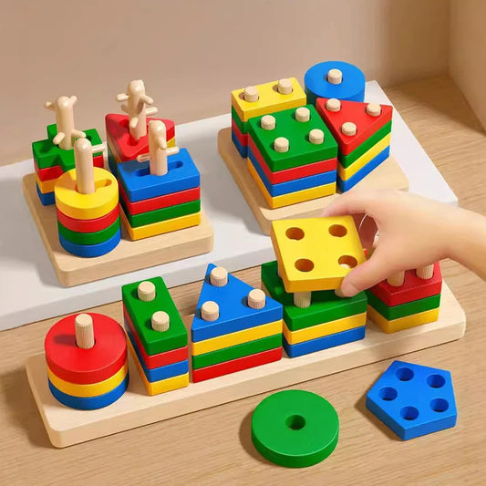 Montessori Wooden Shape & Color Sorting Blocks